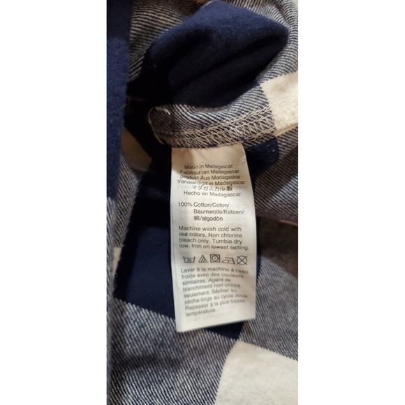 J Crew Flannel Shirt Men's Large Plaid 100% Cotton 1/4 Zip Pockets Navy/White - Picture 8 of 8
